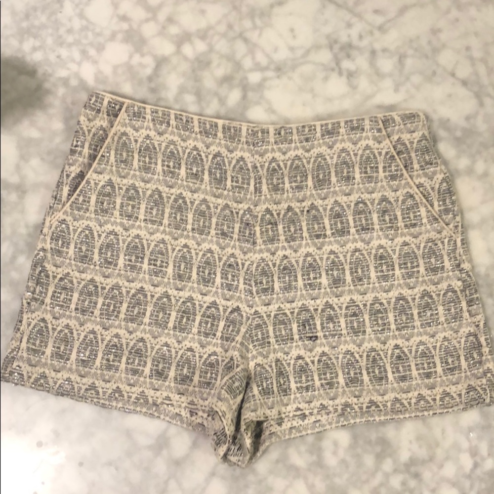 Top Shop Cream, blue, silver knit look shorts